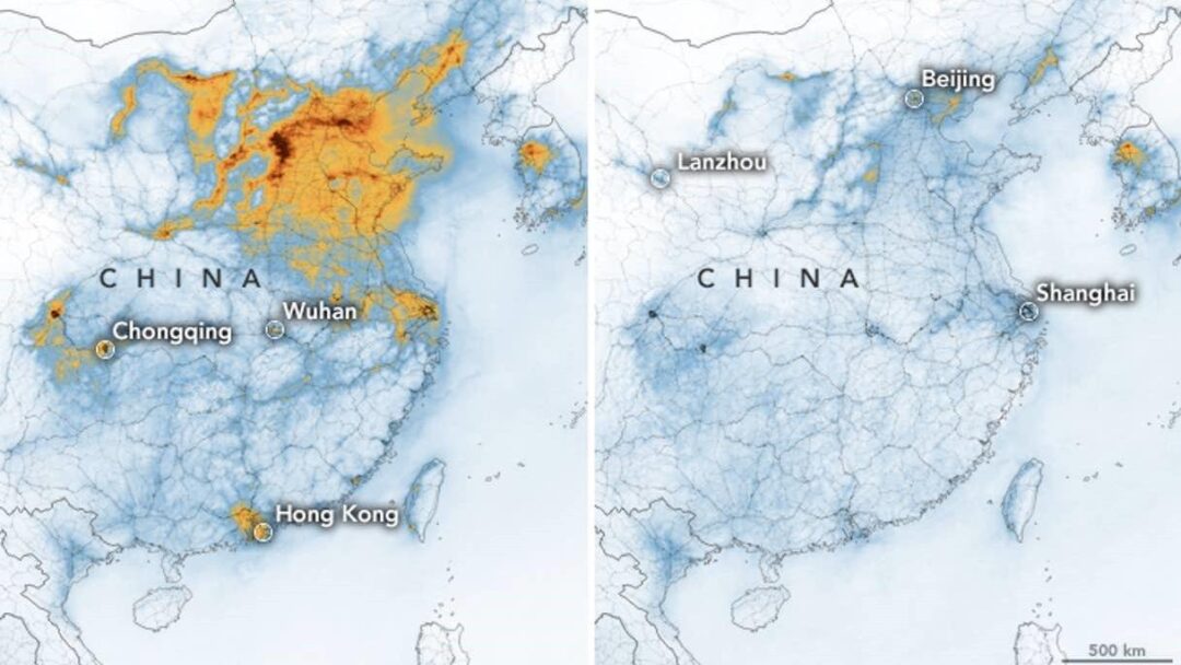 Coronavirus : des images de la Nasa montrent une chute spectaculaire de la pollution en Chine